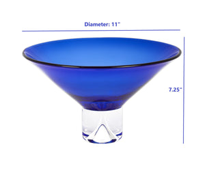 Homeroots 11 Mouth Blown Crystal Cobalt Blue Centerpiece Bowl   375838