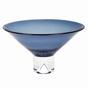 Homeroots 11" Blue Mouth Blown Crystal Round Pedestal Centerpiece Bowl   375839