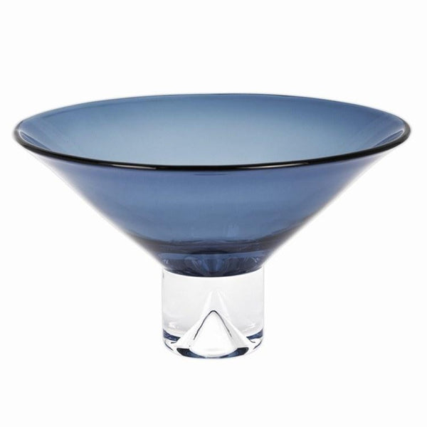 Homeroots 11" Blue Mouth Blown Crystal Round Pedestal Centerpiece Bowl   375839