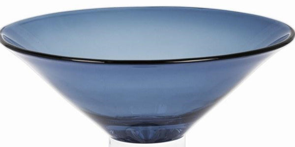 Homeroots 11" Blue Mouth Blown Crystal Round Pedestal Centerpiece Bowl   375839