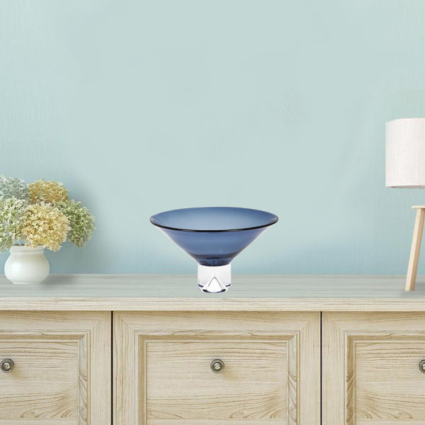 Homeroots 11" Blue Mouth Blown Crystal Round Pedestal Centerpiece Bowl   375839