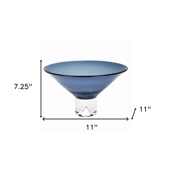 Homeroots 11" Blue Mouth Blown Crystal Round Pedestal Centerpiece Bowl   375839