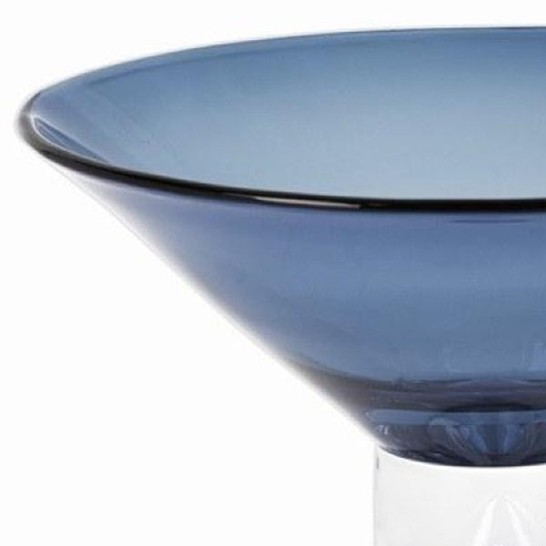 Homeroots 11" Blue Mouth Blown Crystal Round Pedestal Centerpiece Bowl   375839
