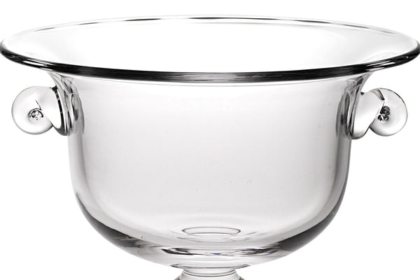 Homeroots 11" Clear Mouth  Blown Crystal Round Pedestal Centerpiece Bowl   375840
