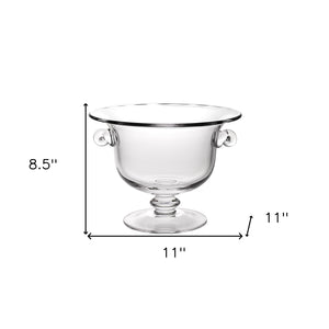 Homeroots 11" Clear Mouth  Blown Crystal Round Pedestal Centerpiece Bowl   375840