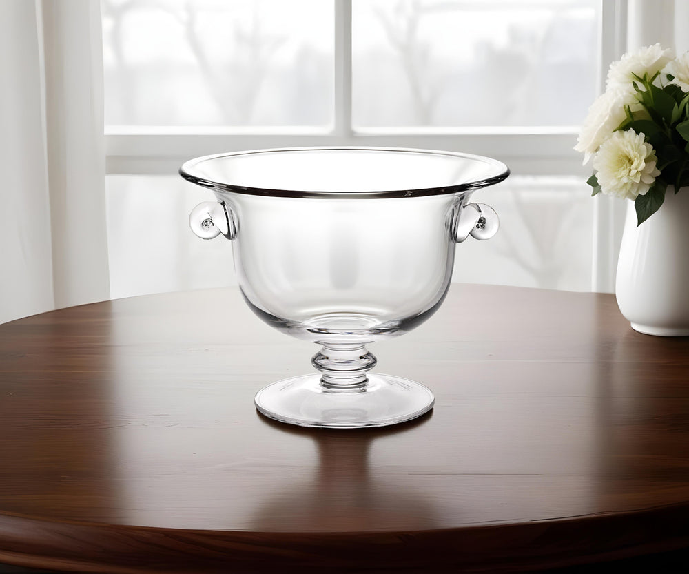 Homeroots 11" Clear Mouth  Blown Crystal Round Pedestal Centerpiece Bowl   375840