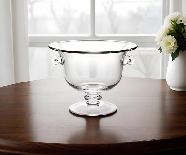 Homeroots 11" Clear Mouth  Blown Crystal Round Pedestal Centerpiece Bowl   375840