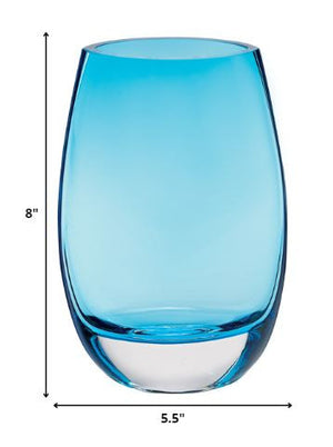 Homeroots 8 Mouth Blown Crystal Lead Free Oval Thick Aqua Blue Walled Vase  Lead Free Crystal 375844