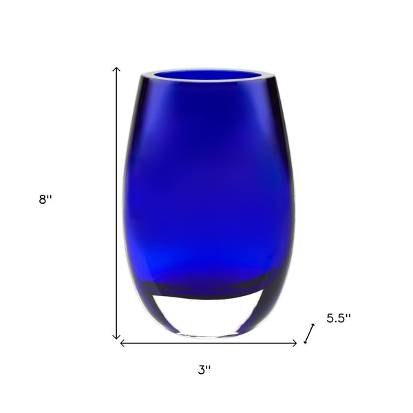 HomeRoots 8" Cobalt and Clear Lead-Free Crystal Table Vase - Elegant Home Accent for Floral Displays & Gifts 375846
