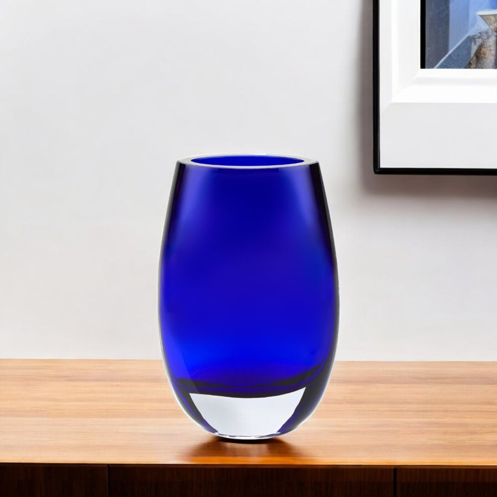 HomeRoots 8" Cobalt and Clear Lead-Free Crystal Table Vase - Elegant Home Accent for Floral Displays & Gifts 375846
