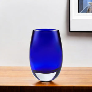 HomeRoots 8" Cobalt and Clear Lead-Free Crystal Table Vase - Elegant Home Accent for Floral Displays & Gifts 375846