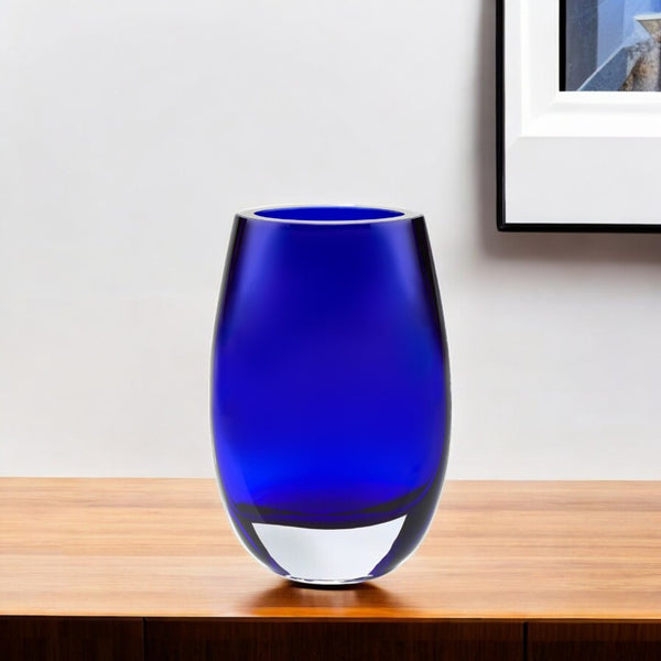 HomeRoots 8" Cobalt and Clear Lead-Free Crystal Table Vase - Elegant Home Accent for Floral Displays & Gifts 375846