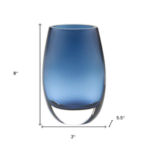 HomeRoots 8" Midnight Blue Oval Lead-Free Crystal Vase - Artisan Crafted, Elegant Home Décor, and Gift Idea 375847