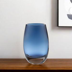 HomeRoots 8" Midnight Blue Oval Lead-Free Crystal Vase - Artisan Crafted, Elegant Home Décor, and Gift Idea 375847