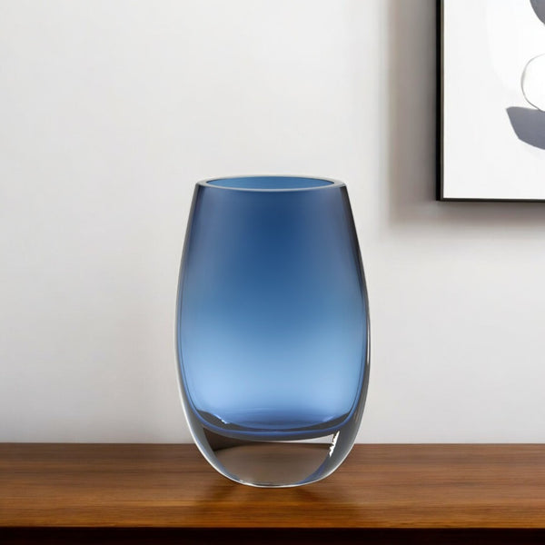 HomeRoots 8" Midnight Blue Oval Lead-Free Crystal Vase - Artisan Crafted, Elegant Home Décor, and Gift Idea 375847