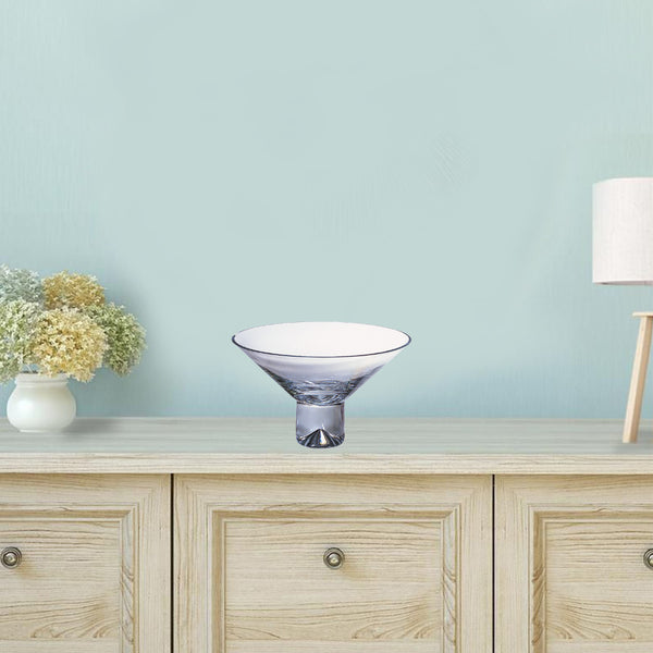 Homeroots 11" Clear Mouth Blown Crystal Round Pedestal Centerpiece Bowl   375849