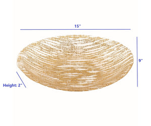 Homeroots 9 Hand Crafted Glass Oval Gold Bowl - Elegant Centerpiece For Serving Salads, Desserts & Appetizers 2 Inches  375854