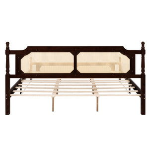English Elm King Pine Rattan Bed Espresso with Enhanced Center Platform, Timeless Pine Wood Design, 500lb Capacity W504P266749