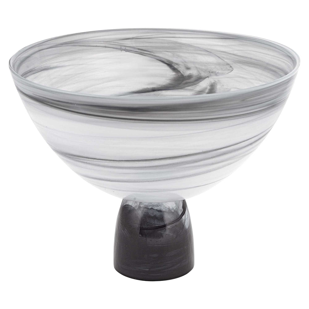 Homeroots 10" Black And Gray Swirl Mouth Blown Glass Footed Centerpiece Bowl   375873