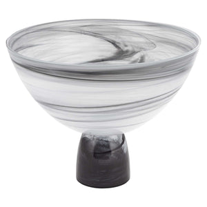 Homeroots 10" Black And Gray Swirl Mouth Blown Glass Footed Centerpiece Bowl   375873