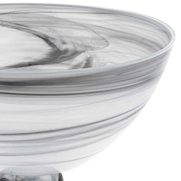 Homeroots 10" Black And Gray Swirl Mouth Blown Glass Footed Centerpiece Bowl   375873
