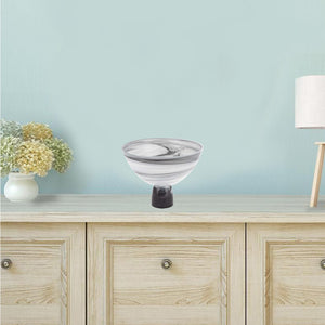 Homeroots 10" Black And Gray Swirl Mouth Blown Glass Footed Centerpiece Bowl   375873