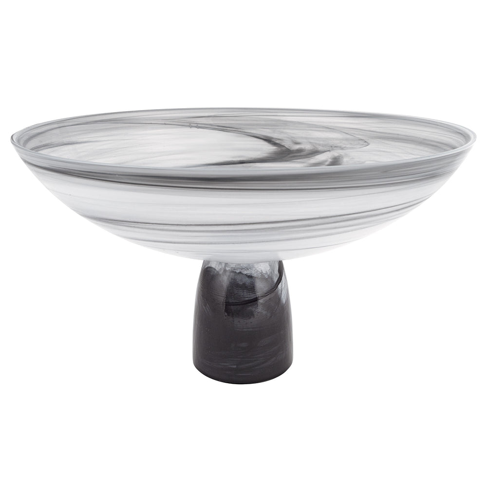 Homeroots 11" Black And White Alabaster Glass Round Pedestal Centerpiece Bowl   375874