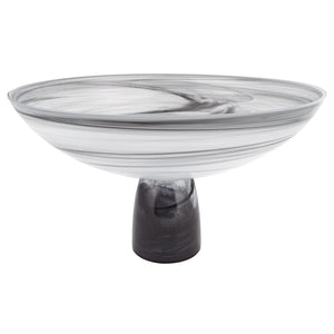 Homeroots 11" Black And White Alabaster Glass Round Pedestal Centerpiece Bowl   375874