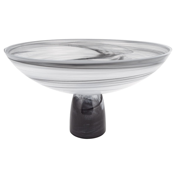 Homeroots 11" Black And White Alabaster Glass Round Pedestal Centerpiece Bowl   375874