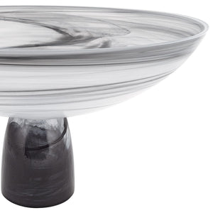 Homeroots 11" Black And White Alabaster Glass Round Pedestal Centerpiece Bowl   375874