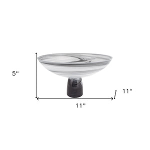 Homeroots 11" Black And White Alabaster Glass Round Pedestal Centerpiece Bowl   375874