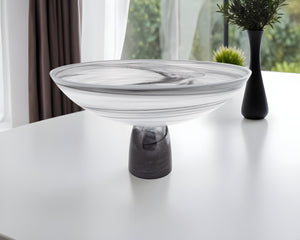 Homeroots 11" Black And White Alabaster Glass Round Pedestal Centerpiece Bowl   375874