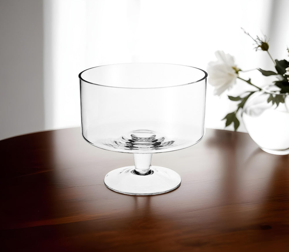Homeroots 10" Clear Mouth Blown Crystal Round Trifle Bowl   375881