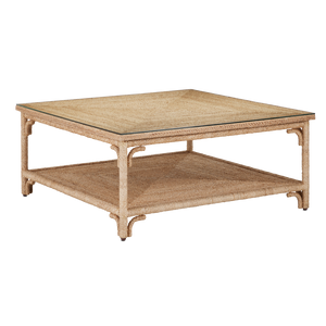 Olisa Rope Cocktail Table - Natural Elegance with Braided Abaca, Glass Top & Storage Shelf, 40"