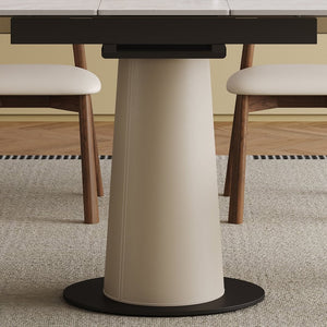 English Elm Retractable Rock Slab Dining Set with Leather Wrapped Base for Compact Apartments W2700S00103
