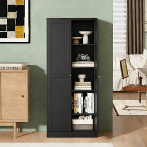 English Elm 61" Matte Black Steel Freestanding Pantry Cabinet with 4 Adjustable Shelves Modern Farmhouse T2398P465983