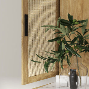 English Elm HOMCOM 64" Rattan Kitchen Pantry Cabinet with Adjustable 6-Level Shelf, Anti-Tip, Boho Storage W2225P173913