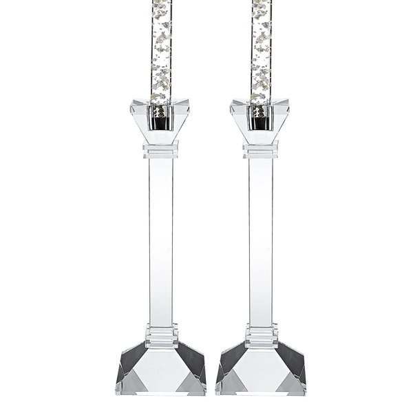 Homeroots Set Of Two Clear Crystal Tabletop Candle Holders   375914