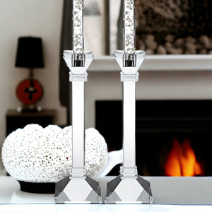Homeroots Set Of Two Clear Crystal Tabletop Candle Holders   375914