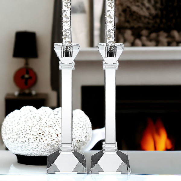Homeroots Set Of Two Clear Crystal Tabletop Candle Holders   375914