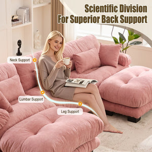 English Elm United We Win Plush U-Shaped Cloud Couch Set With 2 Ottomans & Bolster Pillows For Cozy Living Room W1568S00198-GIGA