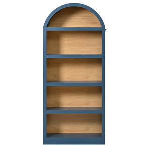 English Elm On-trend Farmhouse Two-tone Bookcase Set Arched Fabric Crown Open 5-tier Shelving Blue N721P411205C