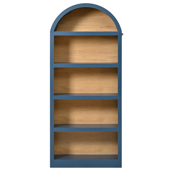 English Elm On-trend Farmhouse Two-tone Bookcase Set Arched Fabric Crown Open 5-tier Shelving Blue N721P411205C