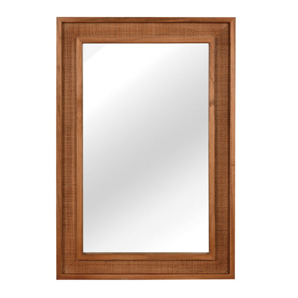 English Elm Natural Rattan Wrapped Solid Wood Frame Rectangle Mirror for Farmhouse Entryway Bath Yellowish-Brown W2203P436625