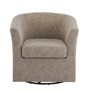 English Elm Christopher Knight Home® - Wilmore Faux Leather Swivel Barrel Chair with 360° Rotation, Tub Design, Gold-Accent Finish, No Assembly Required Apricot 32 L x 30.75 W x 29 H N776P246091I