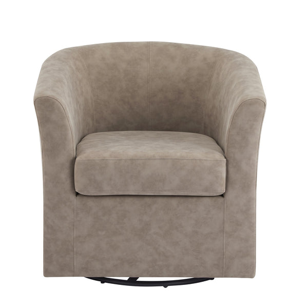 English Elm Christopher Knight Home® - Wilmore Faux Leather Swivel Barrel Chair with 360° Rotation, Tub Design, Gold-Accent Finish, No Assembly Required Apricot 32 L x 30.75 W x 29 H N776P246091I