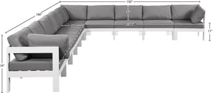 Meridian Furniture Nizuc 10 Piece Outdoor Modular Sectional with Water Resistant Fabric Aluminum Frame 375Grey-Sec10A