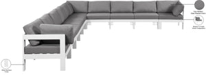 Meridian Furniture Nizuc 10 Piece Outdoor Modular Sectional with Water Resistant Fabric Aluminum Frame 375Grey-Sec10A