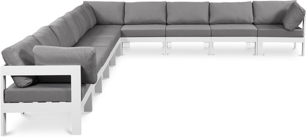 Meridian Furniture Nizuc 10 Piece Outdoor Modular Sectional with Water Resistant Fabric Aluminum Frame 375Grey-Sec10A