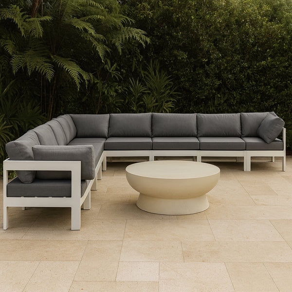Meridian Furniture Nizuc 10 Piece Outdoor Modular Sectional with Water Resistant Fabric Aluminum Frame 375Grey-Sec10A